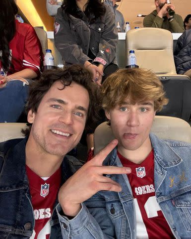 <p>Matt Bomer Instagram</p> Matt Bomer and Kit Halls at a San Fransisco 49er's game.