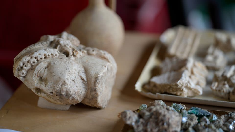 A double-faced Junus head, approximately dated to the 1st century A.D., is seen among other findings coming from the excavation of ancient Roman emperor Nero's theater. - Andrew Medichini/AP