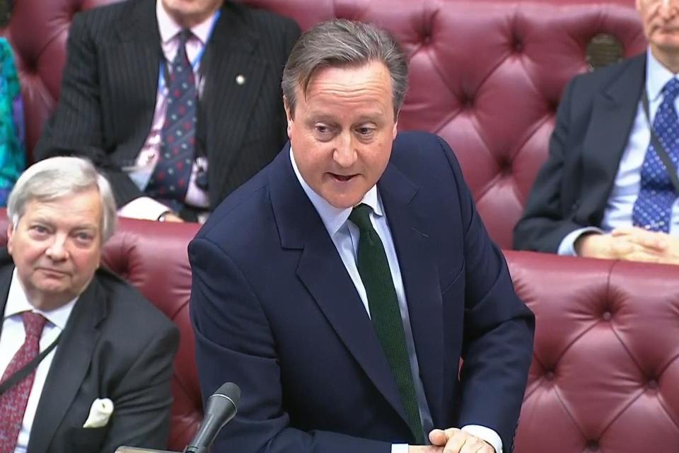 Foreign Secretary Lord David Cameron during Question to the Foreign Secretary in the House of Lords, London (House of Lords/UK Parliament/PA) (PA Wire)