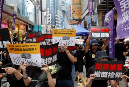 Demonstration demanding Hong Kong's leaders to step down and withdraw the extradition bill, in Hong Kong