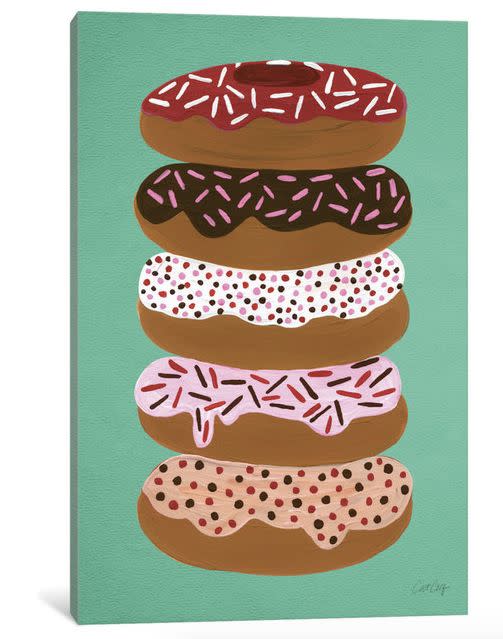 Buy <a href="https://www.houzz.com/photos/48109293/Donuts-Stacked-Print-by-Cat-Coquillette-Mint-1-Piece-60x40x15-contemporary-prints-and-posters" target="_blank">Cat Coquillette's 'Donuts Stacked' print</a>