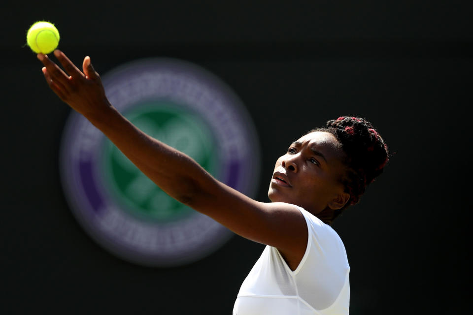 Serena serves at Wimbledon