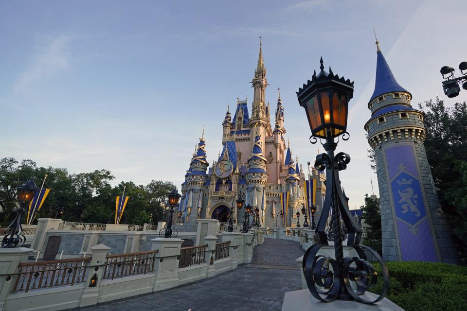 Cinderella’s Castle is seen in August 2021 at the Magic Kingdom at Walt Disney World. There are questions about how Disney’s nearly $1 billion in bond debt and the services on the company’s properties will be paid for if its taxing district goes away.