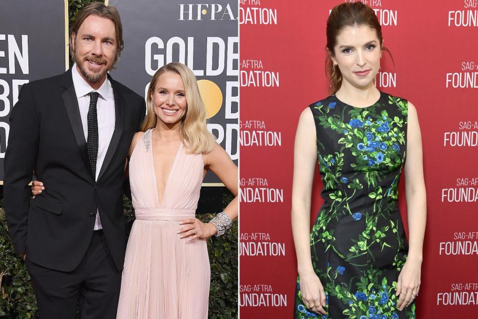 BEVERLY HILLS, CA - JANUARY 06: Dax Shepard and wife Kristen Bell attend the 76th Annual Golden Globe Awards at The Beverly Hilton Hotel on January 6, 2019 in Beverly Hills, California. (Photo by Steve Granitz/WireImage); LOS ANGELES, CALIFORNIA - DECEMBER 20: Anna Kendrick attends the SAG-AFTRA Foundation Conversations - Career Retrospective: Anna Kendrick event at SAG-AFTRA Foundation Screening Room on December 20, 2022 in Los Angeles, California. (Photo by Araya Doheny/Getty Images)
