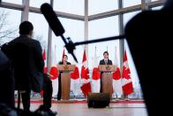 Japanese Prime Minister Fumio Kishida and Canada's Prime Minister Justin Trudeau attend a joint news conference in Ottawa