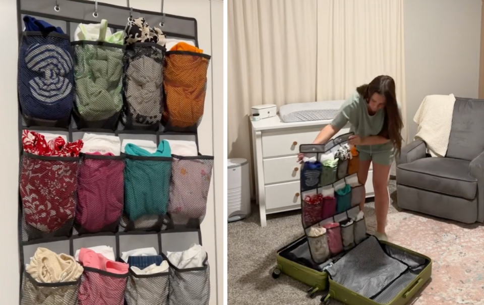 Stills from TikTok video showing Jade O'Neal's travel packing hack