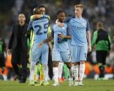 Britain Soccer Football - Manchester City v Borussia Monchengladbach - UEFA Champions League Group Stage - Group C - Etihad Stadium, Manchester, England - 14/9/16 Manchester City's Raheem Sterling and Kevin De Bruyne at the end of the match Action Images via Reuters / Carl Recine Livepic