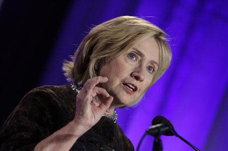 Former Secretary of State Hillary Clinton addresses the Center for American Progress 10th Anniversary policy forum in Washington, October 24, 2013. REUTERS/Yuri Gripas