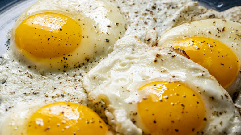 Stack of fried eggs