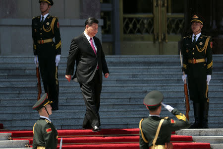 Chinese President Xi Jinping arrives for the welcome ceremony with Mongolian President Khaltmaagiin Battulga (not pictured) at the Great Hall of People in Beijing, China on April 25, 2019. Kenzaburo Fukuhara/Pool via REUTERS