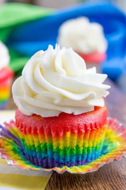 <p>These colorful creations are perfect for a special occasion.</p><p><strong><a href="http://dinnerthendessert.com/rainbow-cupcakes-with-vanilla-cloud-frosting/" rel="nofollow noopener" target="_blank" data-ylk="slk:Get the recipe at Dinner, Then Dessert.;elm:context_link;itc:0;sec:content-canvas" class="link ">Get the recipe at Dinner, Then Dessert.</a></strong></p>