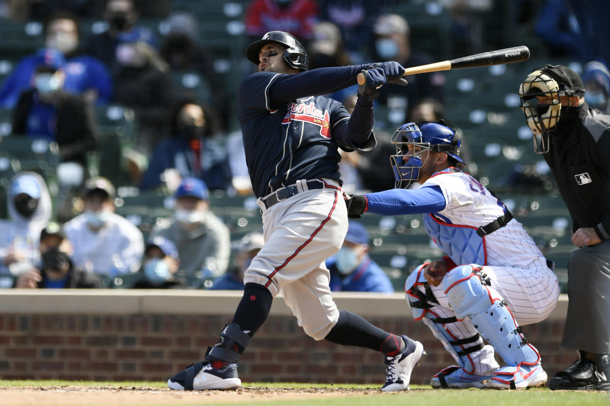 ATLANTA, GA – MAY 07: Atlanta shortstop Sean Kazmar Jr. (53) in the dugout  during the MLB game between the Philadelphia Phillies and the Atlanta  Braves on May 7th, 2021 at Truist