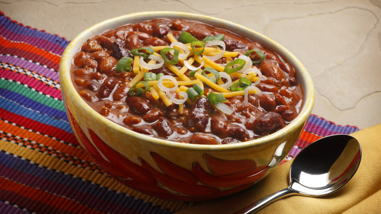 bowl of chili and spoon