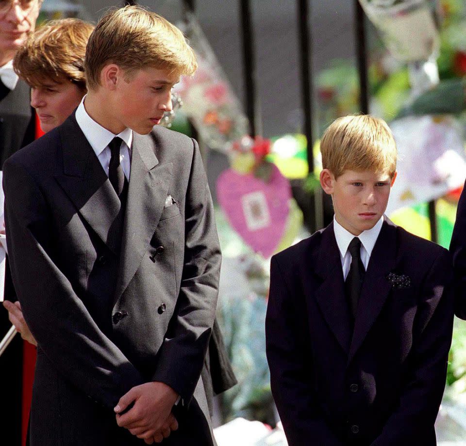 The boys are pictured at their mother's funeral in 1997. Photo: Getty Images