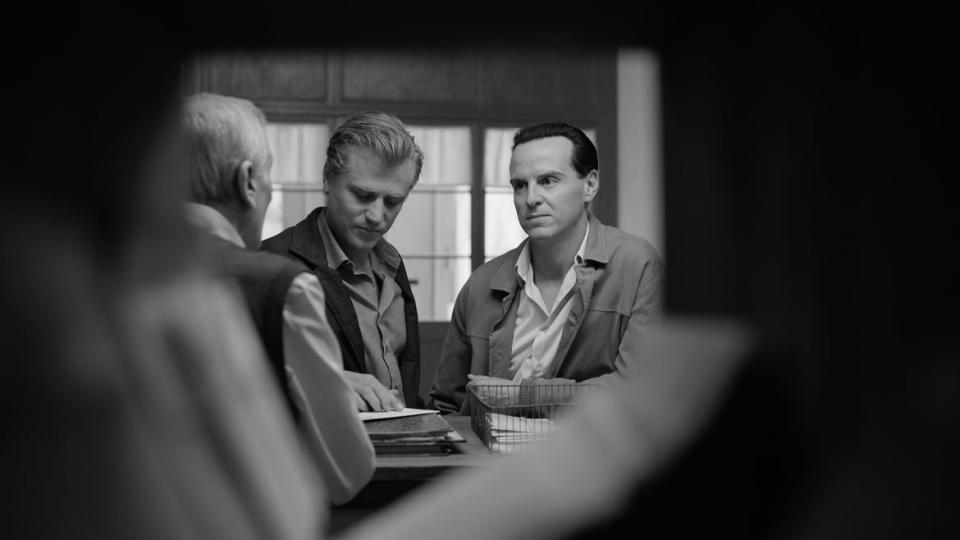 Johnny Flynn as Dickie Greenleaf and Andrew Scott as Tom Ripley.