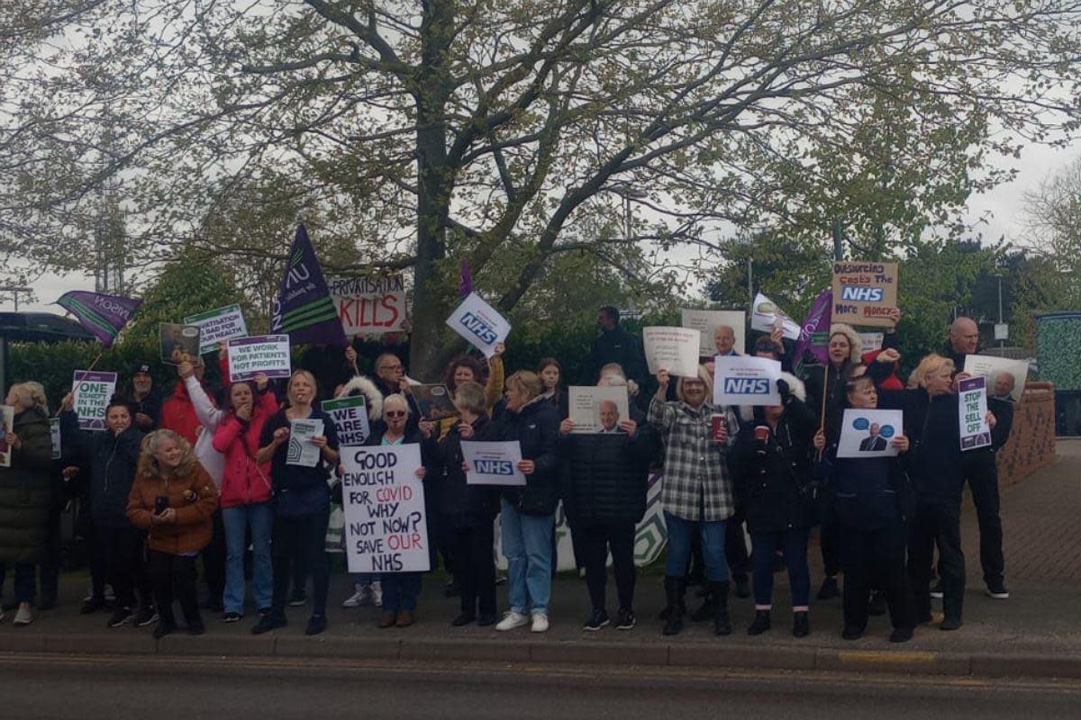 Rally - Colchester Hospital's cleaners, porters, security and other staff staged a rally to protest plans to privatise their jobs <i>(Image: Newsquest)</i>