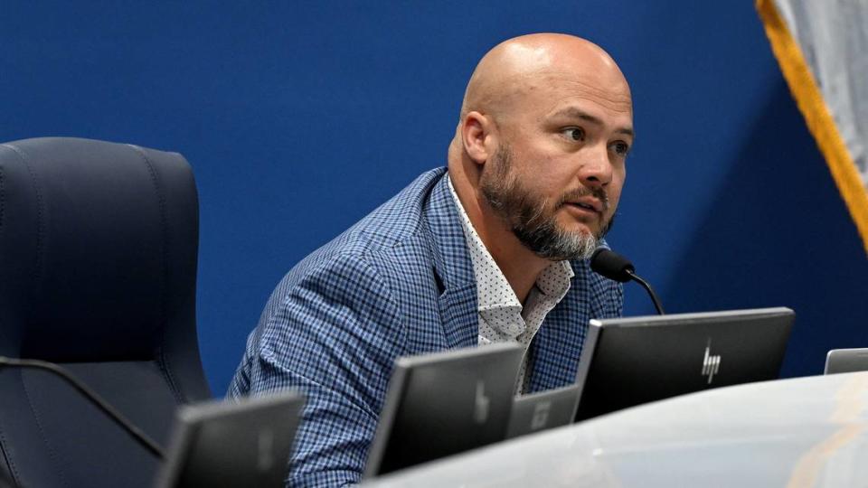 Commissioner Jason Bearden during a special Manatee County Commission meeting Tuesday, April 16, 2024 on the impacts of illegal immigration in the county.