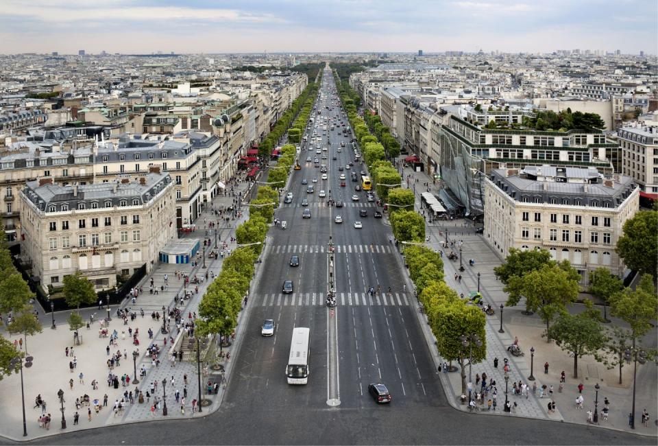 champs elysees aerial view, paris france