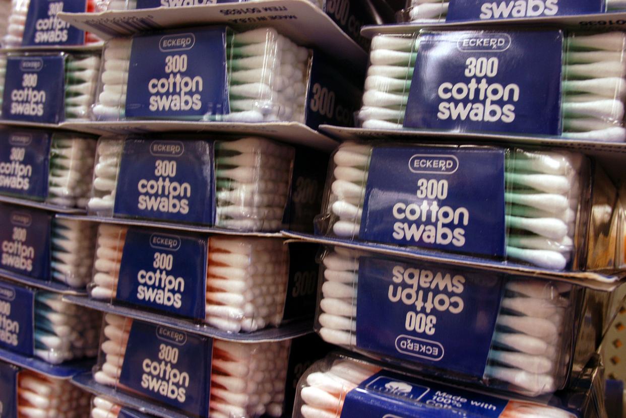 Eckerd brand cotton swabs sit on a shefl at an Eckerd Drug store