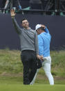 Northern Ireland's Rory McIlroy waves after completing his second round on the 18th green during the second round of the British Open Golf Championships at Royal Portrush in Northern Ireland, Friday, July 19, 2019.(AP Photo/Jon Super)