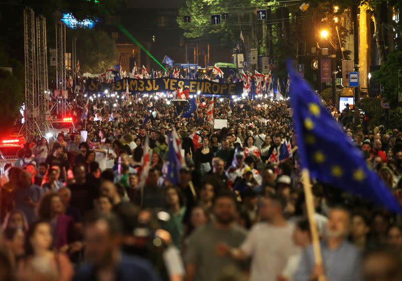 People protest against a bill on "foreign agents" in Tbilisi