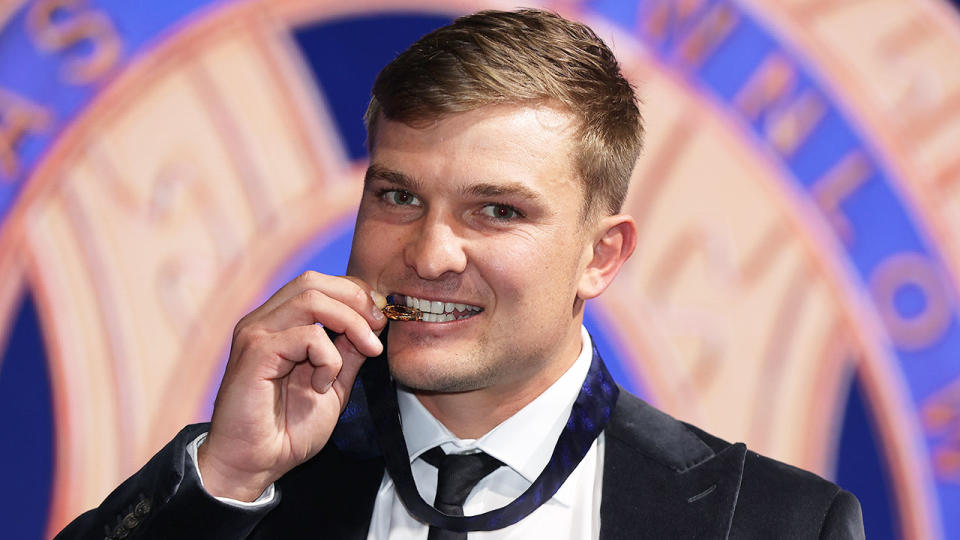 Seen here, Port Adelaide's Ollie Wines poses with the 2021 Brownlow Medal.