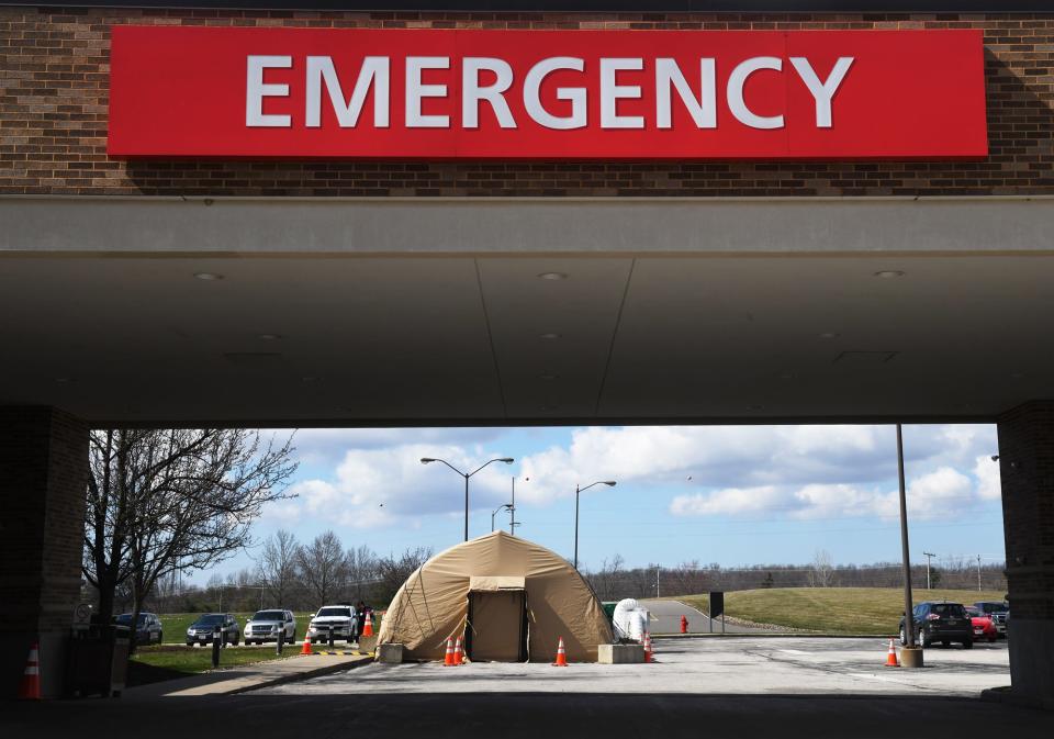 COVID-19 testing tent on March 26, 2020, in Ravenna, Ohio.