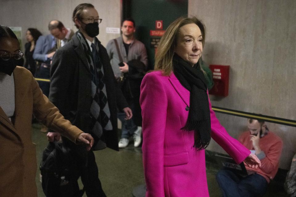 Attorney Mary Mulligan, representing Trump Organization's former Chief Financial Officer Allen Weisselberg, arrives to the courtroom, Tuesday, Jan. 10, 2023, in New York. The longtime Donald Trump lieutenant who became a star prosecution witness and helped convict the former president's company of tax fraud is set to be sentenced for dodging taxes on $1.7 million in company-paid perks. (AP Photo/John Minchillo)