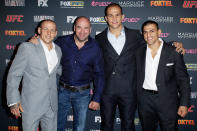 Ross Pearson, Dana White, Junior dos Santos and George Sotiropoulos arrive at the TUF Australia Launch Party on July 17, 2012 in Sydney, Australia. (Photo by Brendon Thorne/Getty Images)