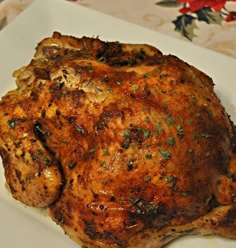 <strong><a href="https://parade.com/841591/kristamarshall/rotisserie-style-chicken-perfect-for-a-smaller-holiday-meal/" rel="nofollow noopener" target="_blank" data-ylk="slk:Crock Pot Rotisserie Style Chicken;elm:context_link;itc:0;sec:content-canvas" class="link rapid-noclick-resp">Crock Pot Rotisserie Style Chicken</a></strong>