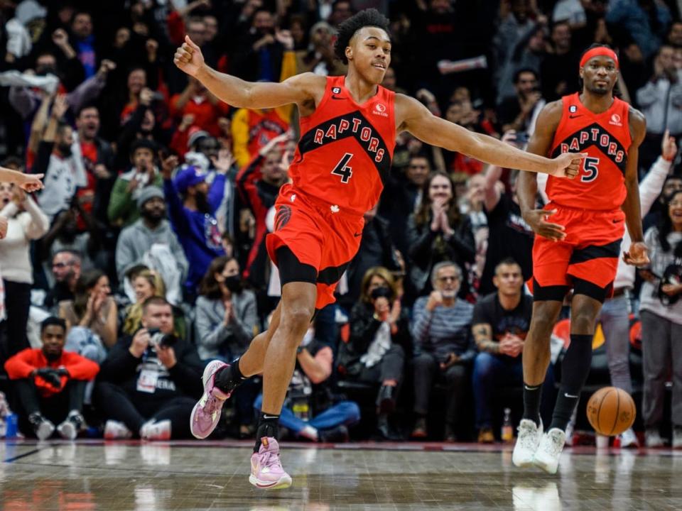 Scottie Barnes (4) and the Raptors started their season with a bang on Wednesday. (Christopher Katsarov/The Canadian Press - image credit)