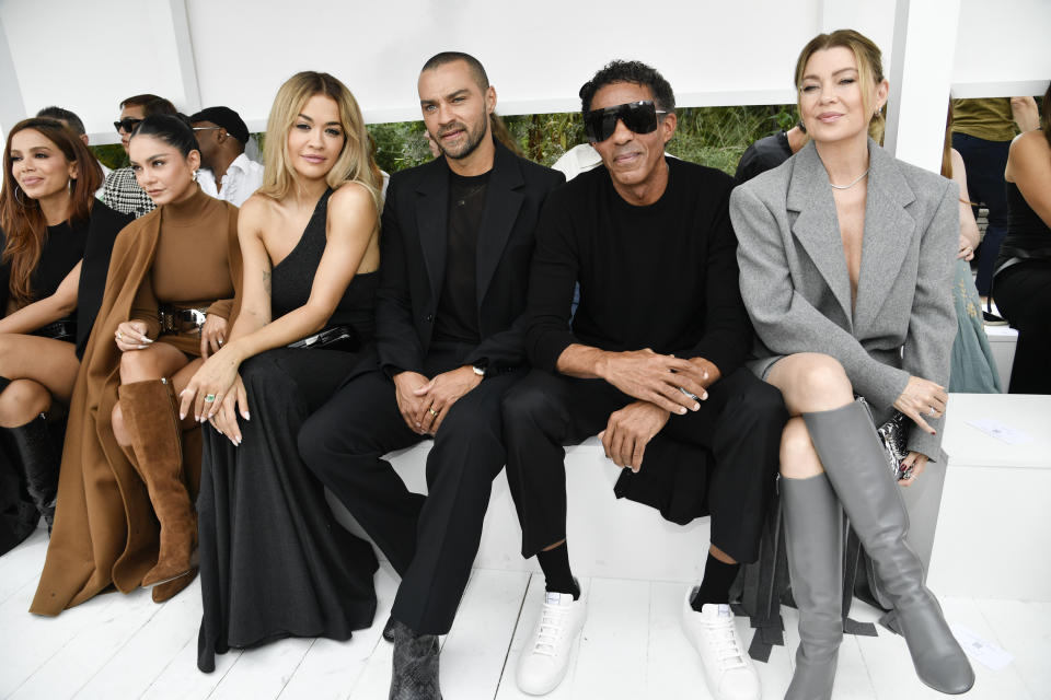 Anitta, form left, Vanessa Hudgens, Rita Ora, Jesse Williams, Chris Ivery and Ellen Pompeo attend the Michael Kors Spring/Summer 2024 fashion show as part of New York Fashion Week on Monday, Sept. 11, 2023, in New York. (Photo by Evan Agostini/Invision/AP)