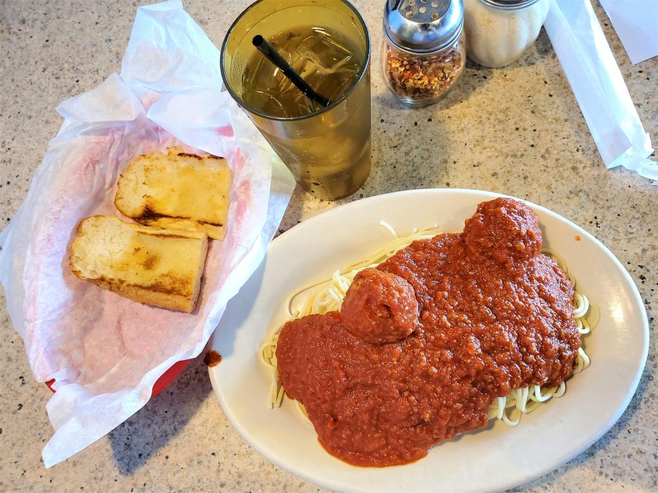 The Wednesday spaghetti special, with meatballs. Zorba's Gyro, 2919 Raeford Road, Fayetteville.