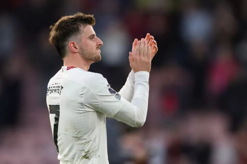 Mason Mount applauds Manchester United's fans after their 2-2 draw at Bournemouth last month.