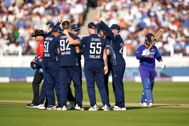 Carse celebrates a wicket against India last summer.