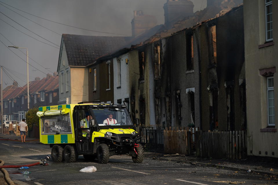 Emergency services at the scene of a blaze in the village of Wennington, east London. London Fire Brigade has declared a major incident due to 