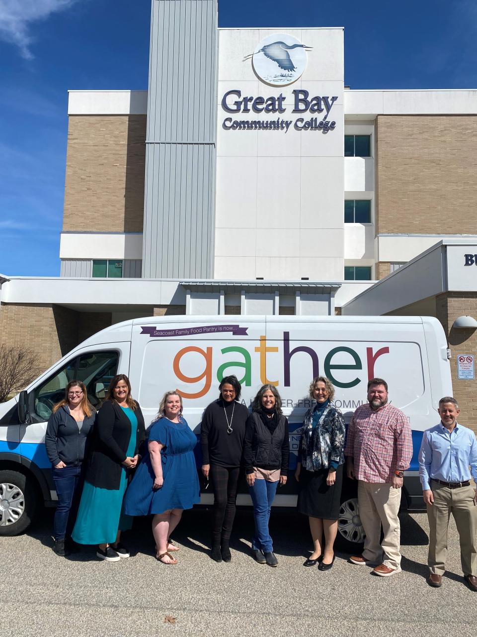 From left to right are Heather Cash (Gather), Brittanie Mulkigian (GBCC), Tina Favara (GBCC), Tania Marino (Gather), Deb Anthony (Gather), Dr. Cheryl Lesser (GBCC), Seneca Bernard (Gather) and Tom Andruskevich (GBCC).