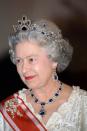 <p>The Queen's sapphire and diamond earrings and necklace were a wedding gift from her father, George VI, and date back to the Victorian era. The tiara is also from the same era and was purchased in 1963 to coordinate with the necklace and earrings. Its name comes from its original owner, Princess Louise of Belgium.</p>
