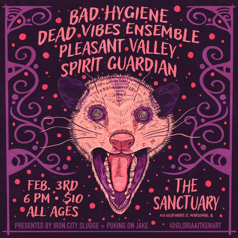 The Sanctuary has four bands for an all-age show on Feb. 3: Bad Hygiene, Dead Vibes Ensemble, Pleasant Valley, and Spirit Guardian.