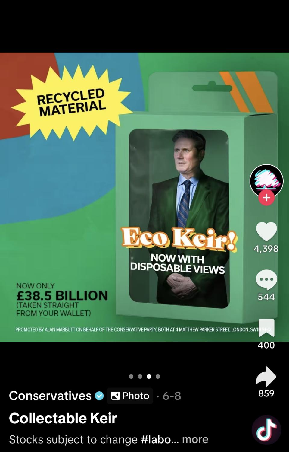 A screenshot from a TikTok on the Conservative Party's official account