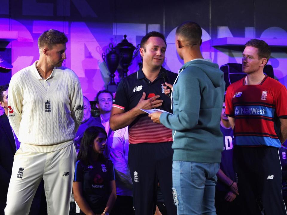 Captain Ian Nairn with Joe Root at England's recent kit launch (Getty)