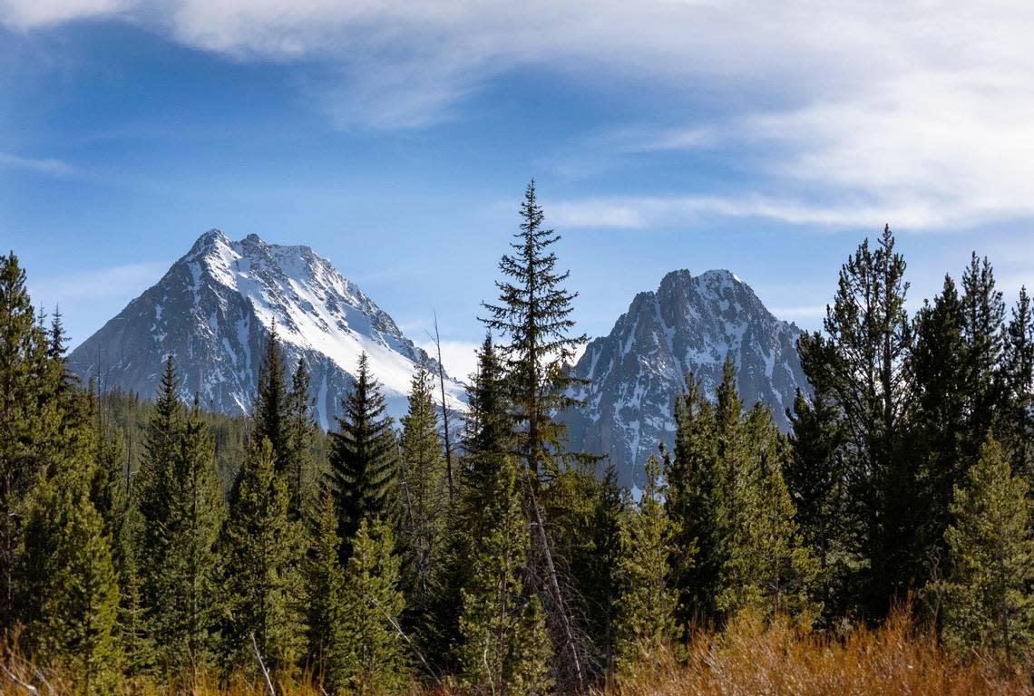 Castle Peak and Merriam Peak in the White Clouds Range, which is inside the SNRA.