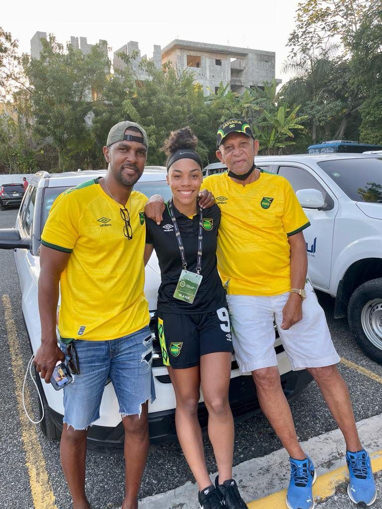 Tennessee freshman forward Kameron Simmonds with her father Gregory and grandfather Patrick. Kameron follows in their footsteps playing for the Jamaica Football Federation senior team.