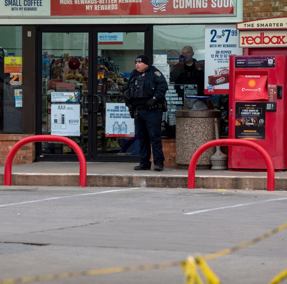 Wichita Falls Police secured the scene of a murder at a Stripes convenience store on Southwest Parkway the morning of Feb. 12, 2022.