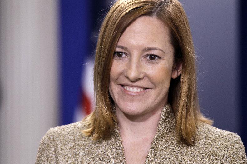 In this photo taken Feb. 16, 2011, Jen Psaki is seen in the James Brady Press Briefing Room of the White House in Washington. White House officials say State Department spokeswoman Jen Psaki will become President Barack Obama's new communications director, filling a key slot as Obama embarks on the final two years of his presidency. She replaces veteran Democratic media strategist Jennifer Palmieri, who is leaving the White House to join Hillary Rodham Clinton's likely presidential campaign. Psaki will step into her new role on April 1. (AP Photo/Charles Dharapak)