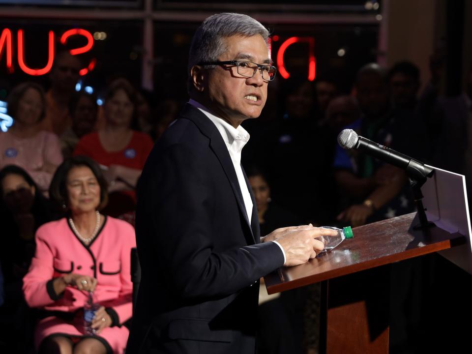 Former U.S. Commerce Secretary Gary Locke speaks as he campaigns for Democratic presidential candidate former Vice President Joe Biden on February 18, 2020 in Las Vegas, Nevada