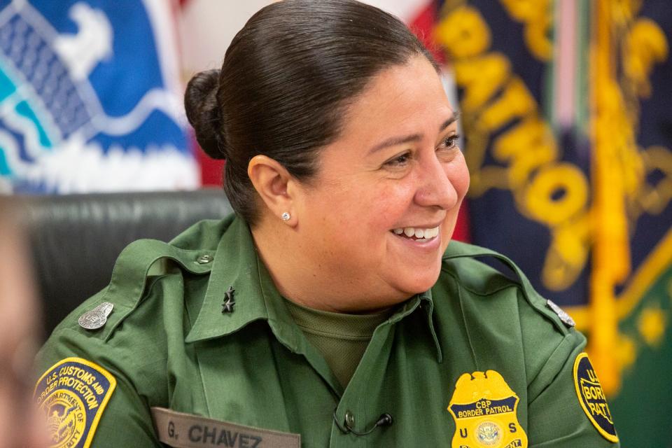 El Paso Sector Customs and Border Protection Chief Gloria Gloria Chavez is interview at the CBP headquarters in El Paso, Texas, April 18, 2022.