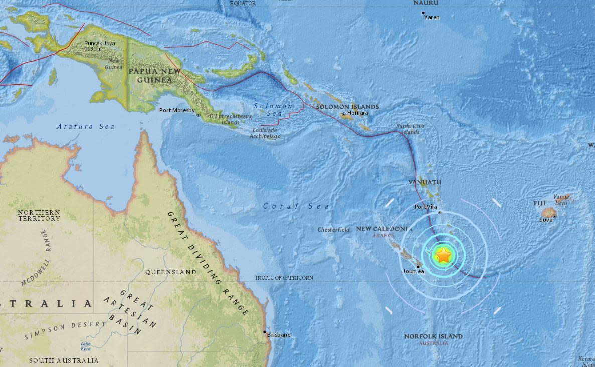 The waves are expected to be the biggest near New Caledonia: USGS