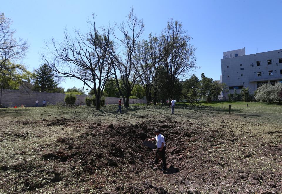 A hole is seen in&nbsp;the backyard of the Grand National Assembly.