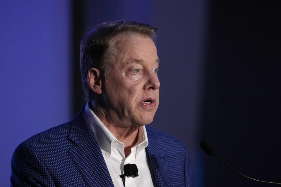 Ford Motor Company Executive Chairman Bill Ford delivers remarks on the future of American manufacturing, Monday, Oct. 16, 2023, in Dearborn, Mich. (AP Photo/Carlos Osorio)